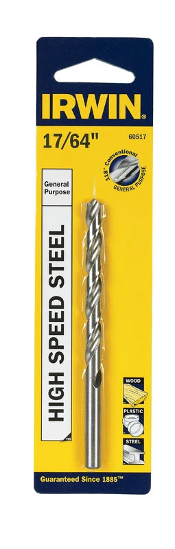 17/64 Inch High Speed Steel Jobber Length Drill Bit Model 10217