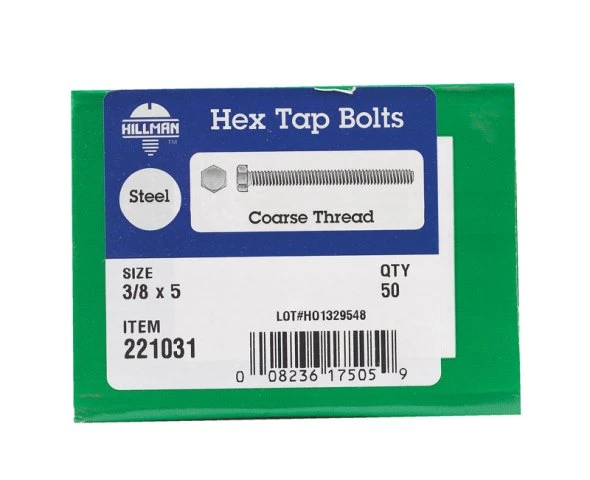 Hillman 3/8 in. D X 4 in. L Zinc Plated Steel Hex Tap Bolt 50 pk Hillman 3/8 in. D X 4 in. L Zinc Plated Steel Hex Tap Bolt 50 pk