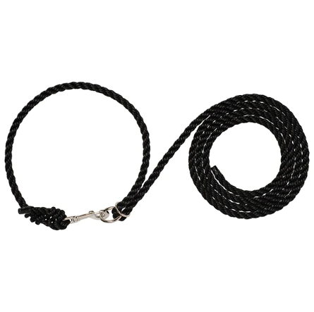 Weaver Livestock Adjustable Neck Rope, Black Polypropylene, 1/2" X 10' With Brass Hardware
