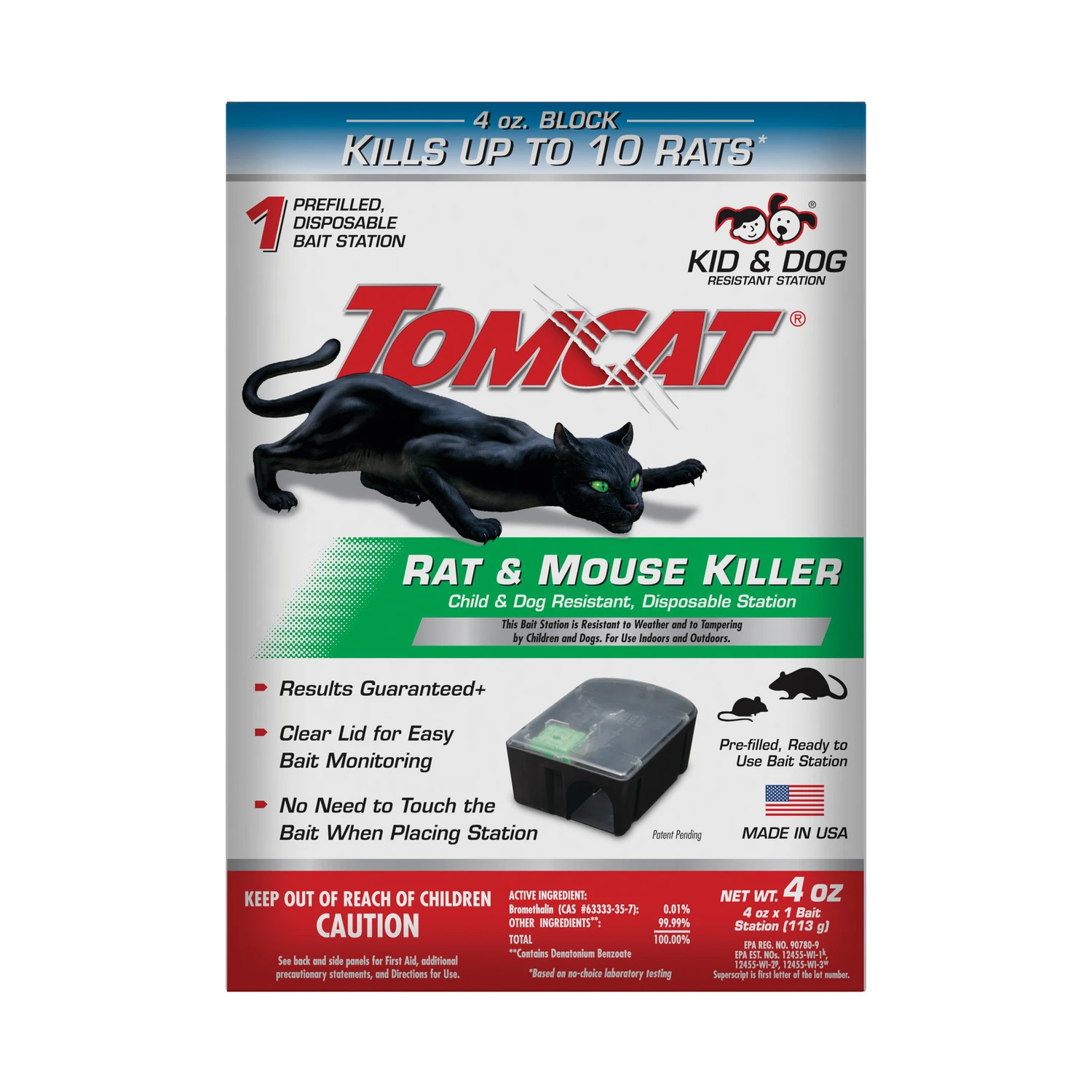 Disposable Rat & Mouse Bait Station, 4 Oz, Child & Dog Resistant, 1 Pk