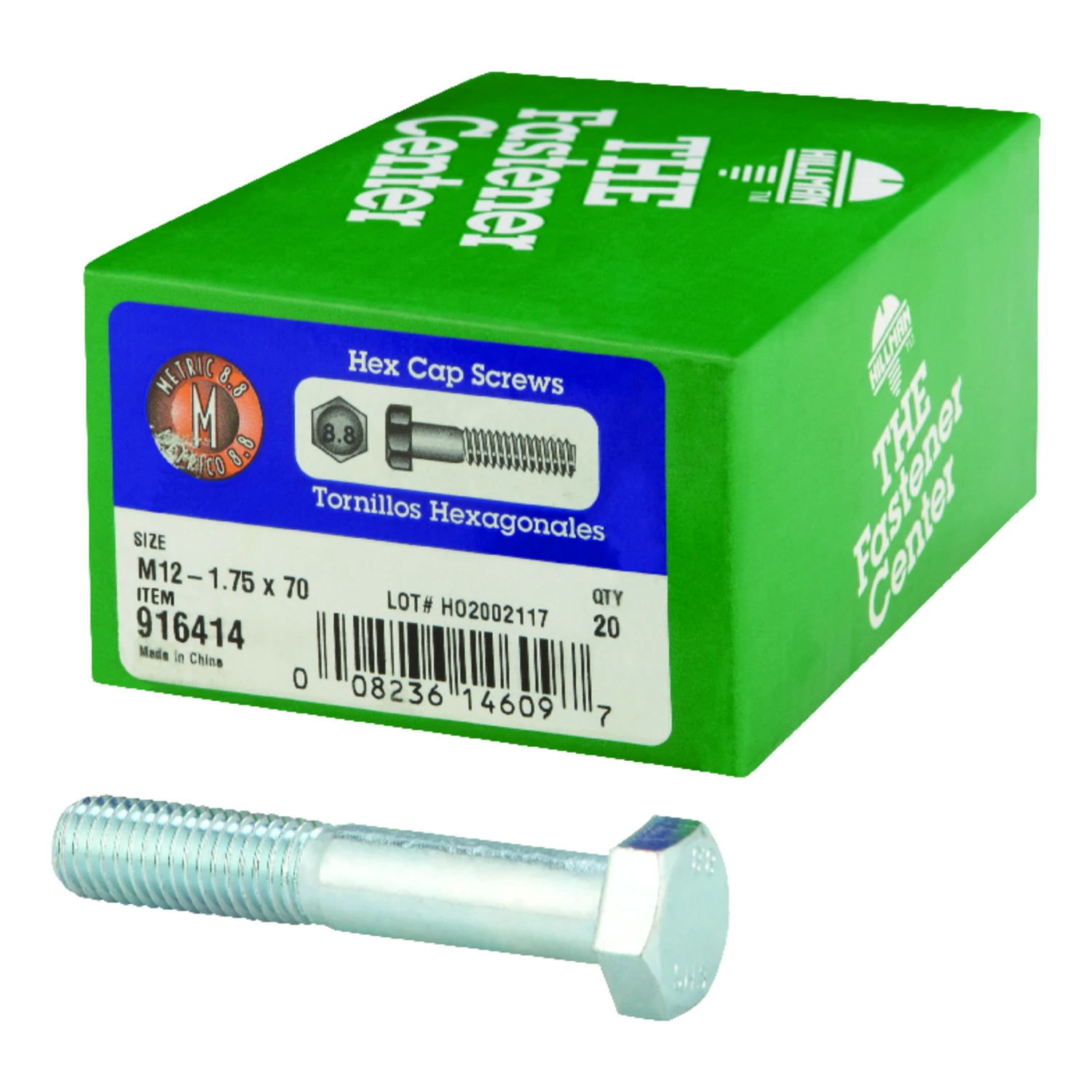Hillman M12-1.75 mm Dia. x 70 mm L Heat Treated Steel Hex Head Cap Screw 20 pk