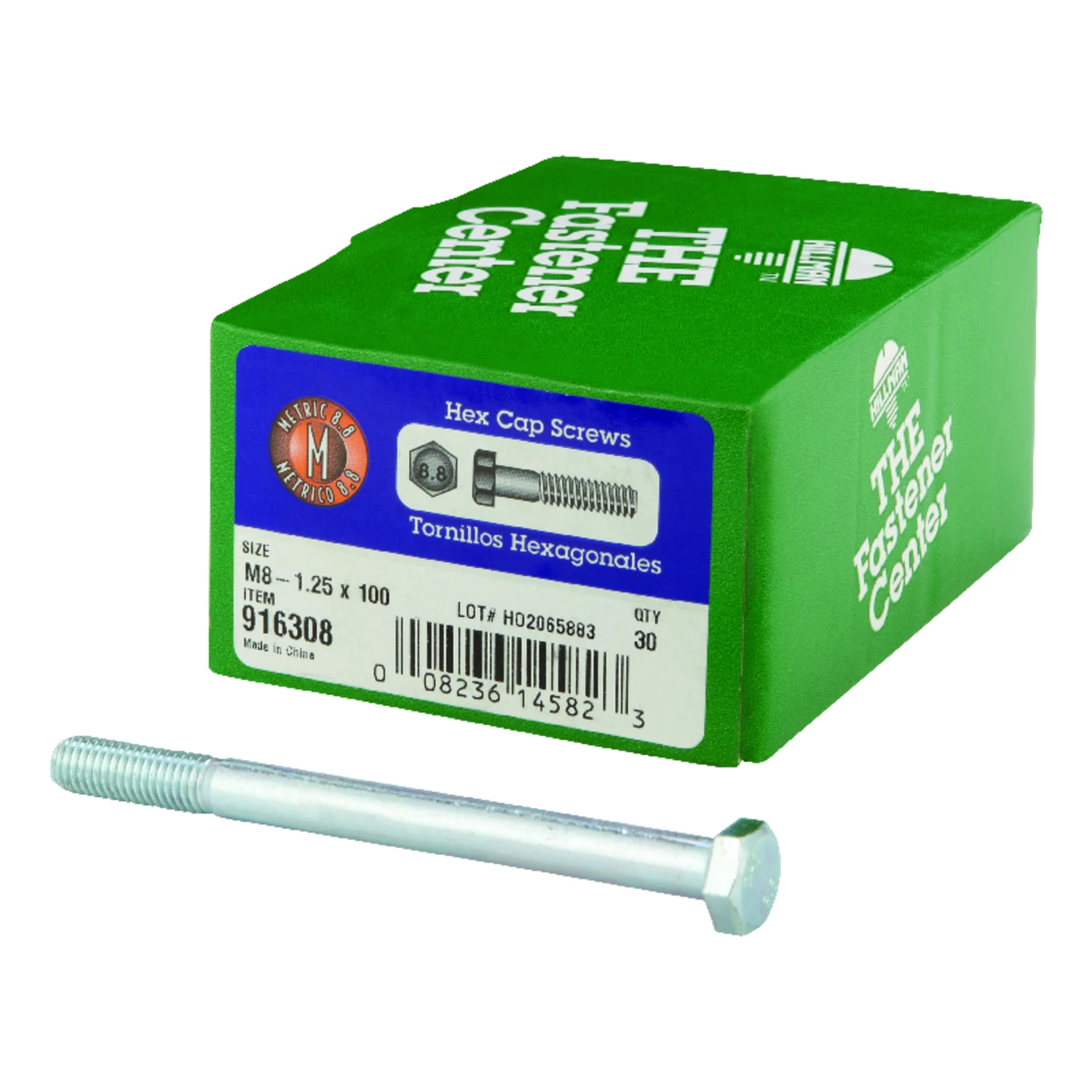 Hillman M8-1.25 mm Dia. x 100 mm L Heat Treated Steel Hex Head Cap Screw 30 pk