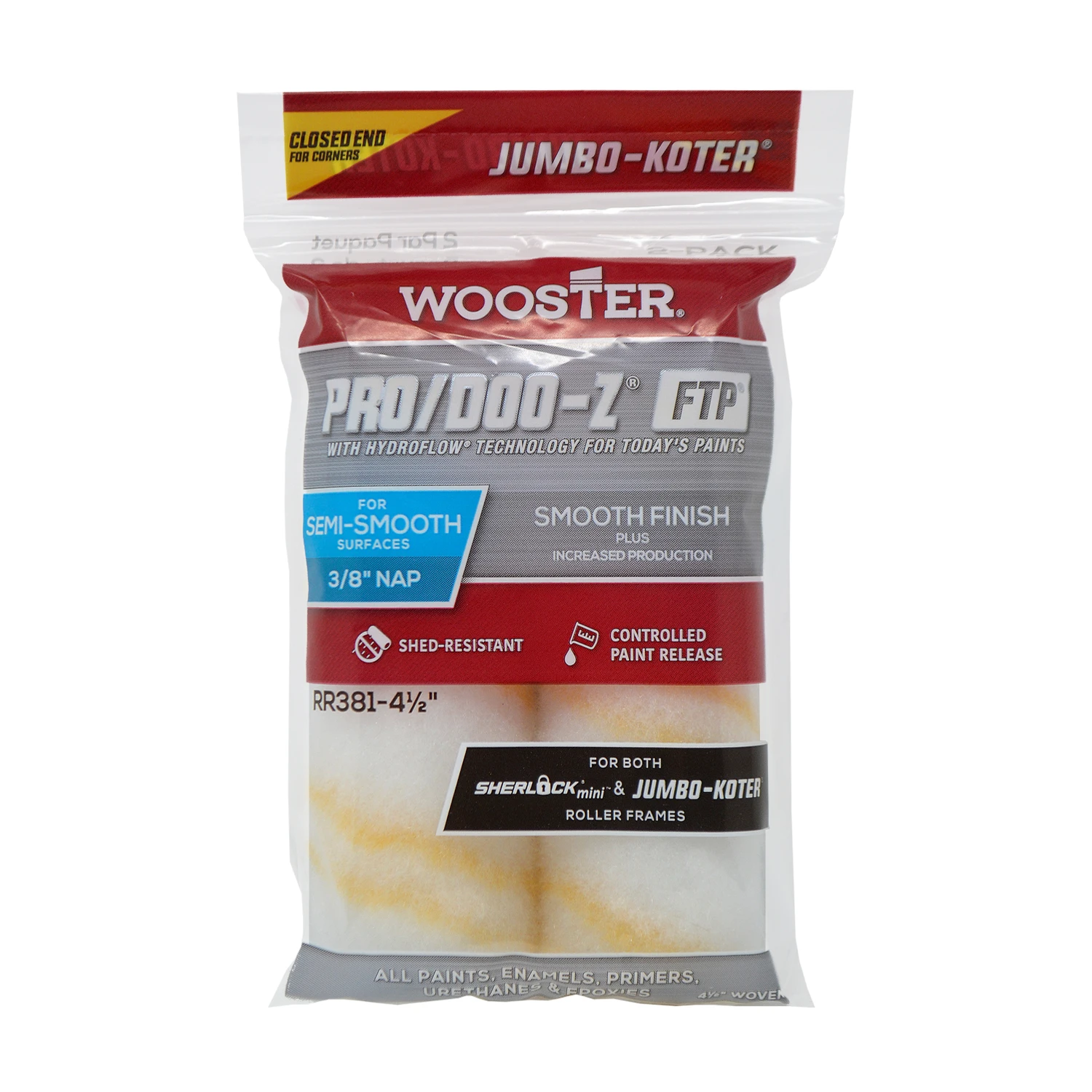 Jumbo-Koter Pro/Doo-Z FTP Paint Roller Cover, 3/8-In., 2-Pk.