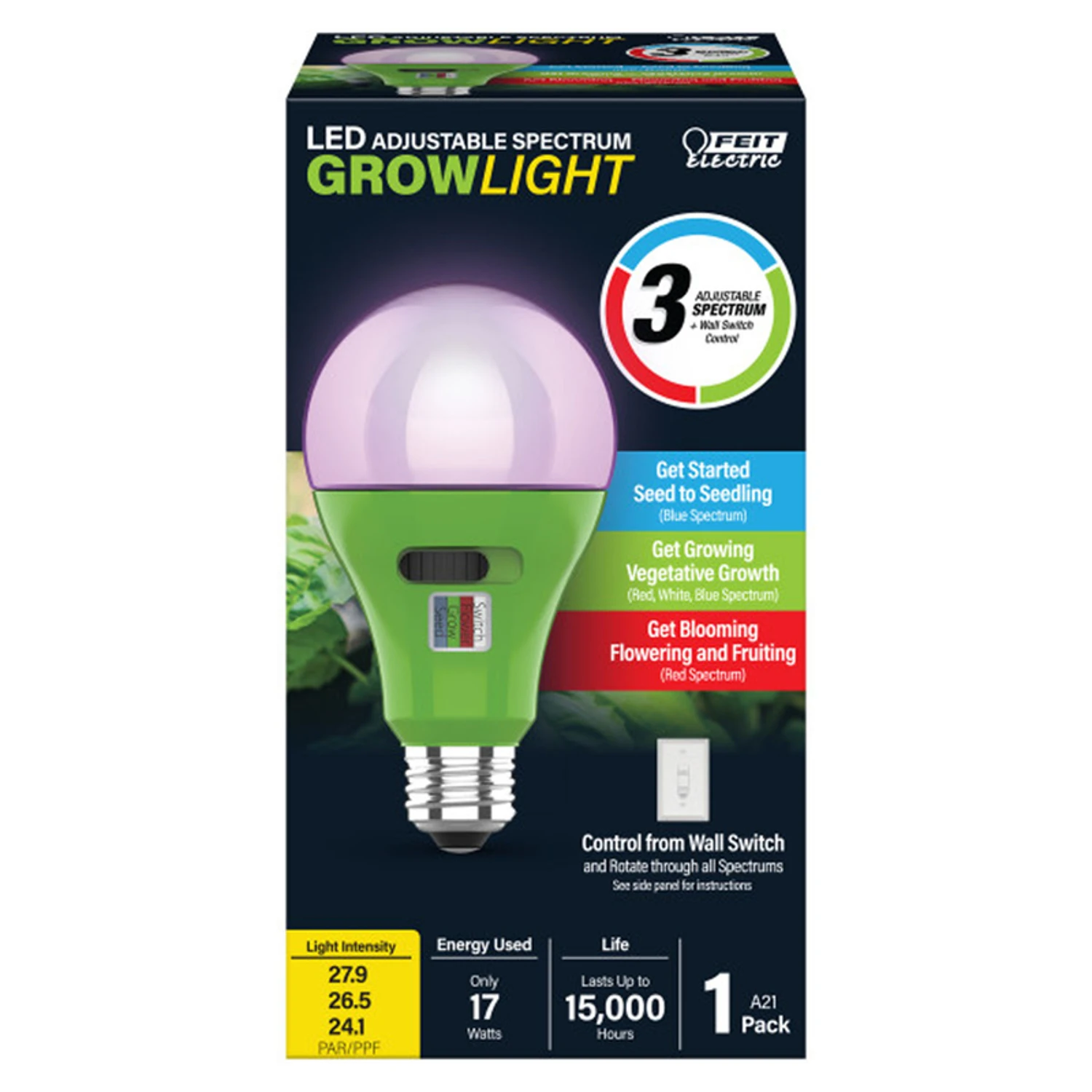 A21 E26 Led Grow Light Clear 17w 1 Pk 15000 Hour Life