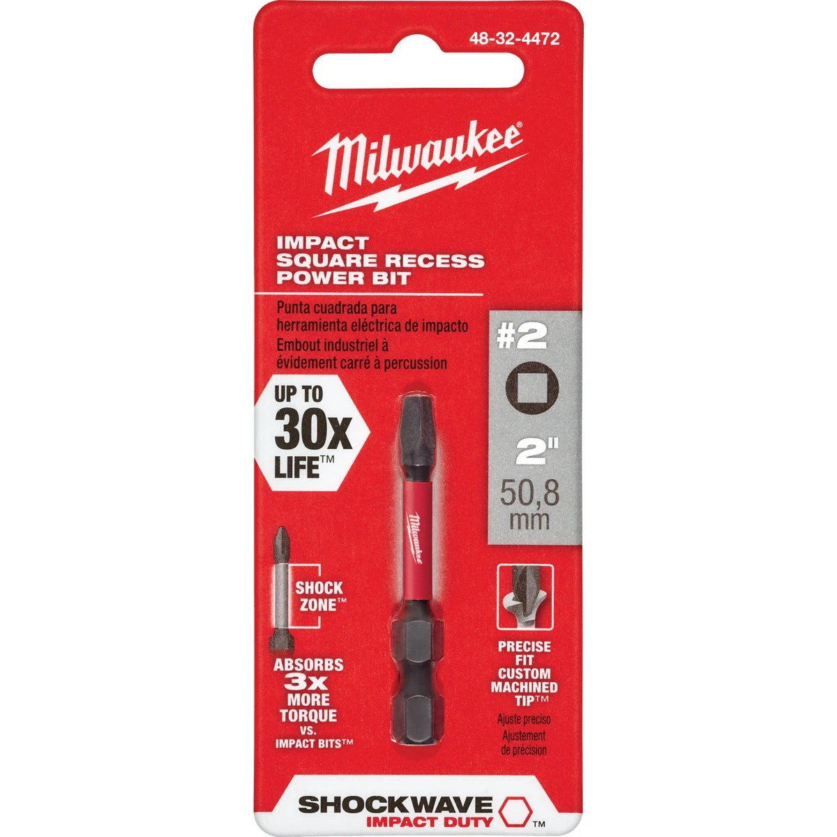 Shockwave #2 Square Recess 2 In. Power Impact Screwdriver Bit