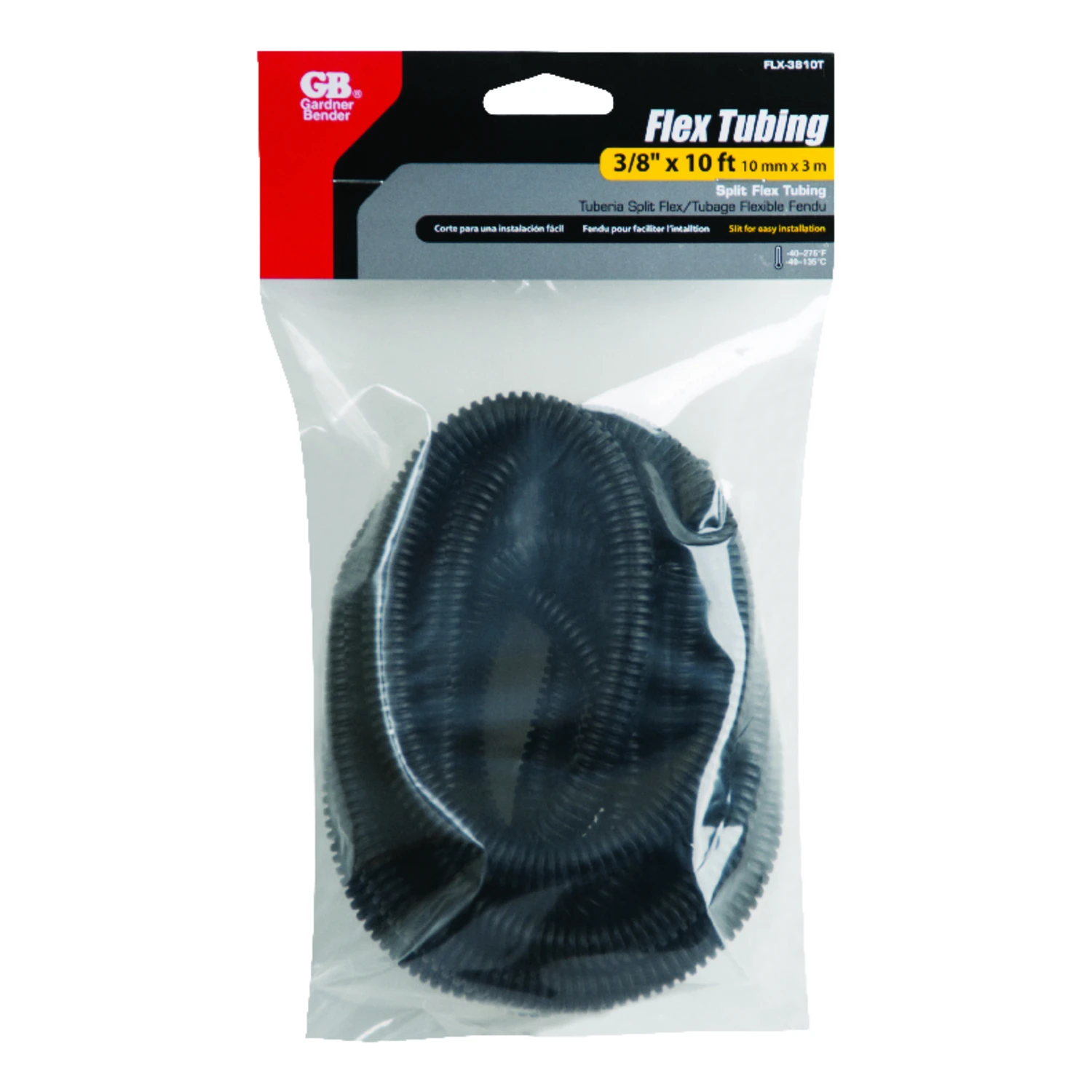Black Corrugated Split Flexible Tubing 0.375 Inch Diameter by 10 Feet Length