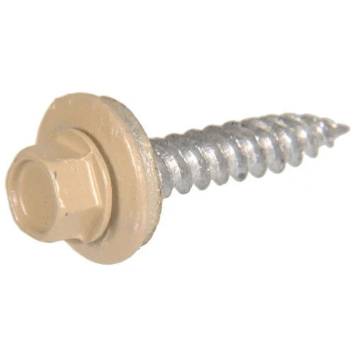 Sheet Metal Self-Piercing Roofing Screws, Hex Washer Head, Tan Ceramic Coat, #10 x 1.5-In., 1-Lb.