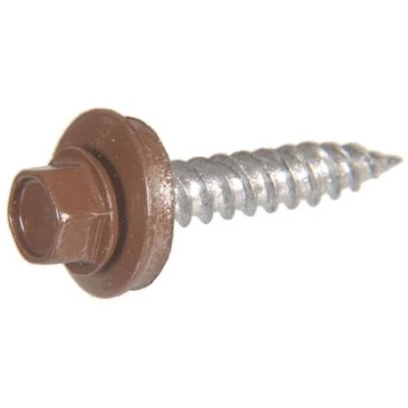 Sheet Metal Self-Piercing Roofing Screws, Hex Washer Head, Brown Ceramic Coat, #10 x 1.5-In, 1-Lb.