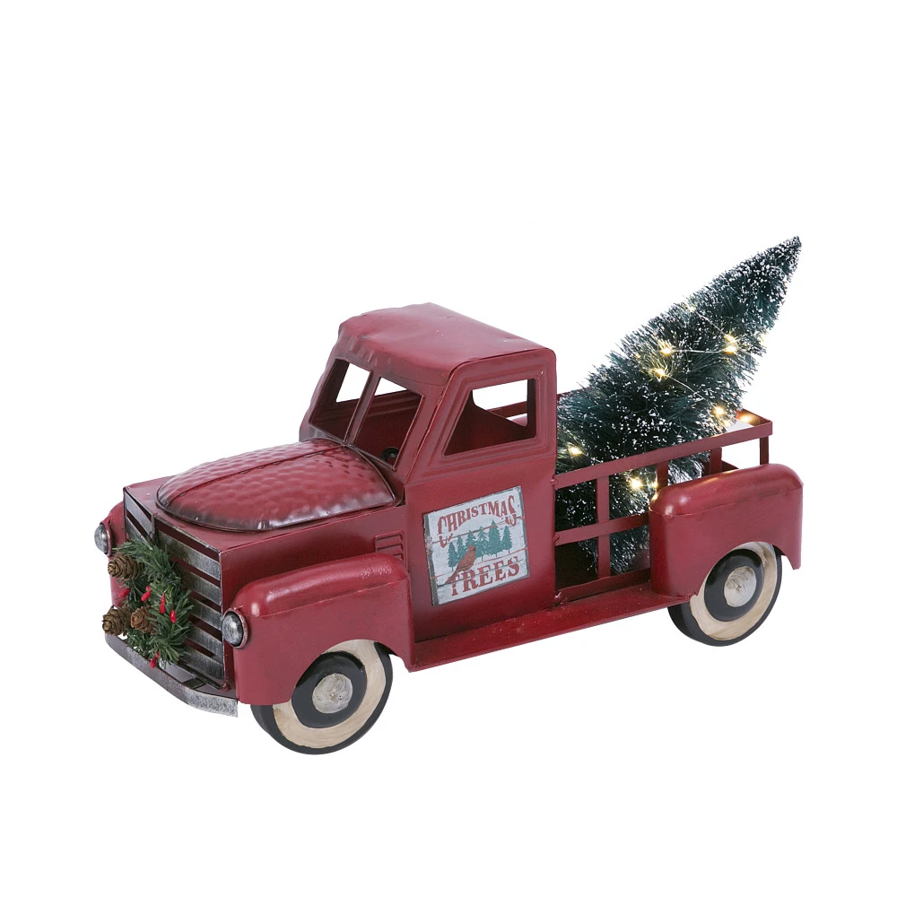 21-inch Long Battery-operated Metal Truck With Lighted Christmas Tree Decoration