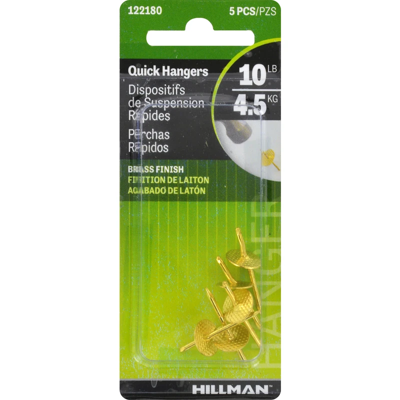 Hillman AnchorWire Brass-Plated One Piece Quick Hanger 10 lb 5 pk Hillman AnchorWire Brass-Plated One Piece Quick Hanger 10 lb 5 pk