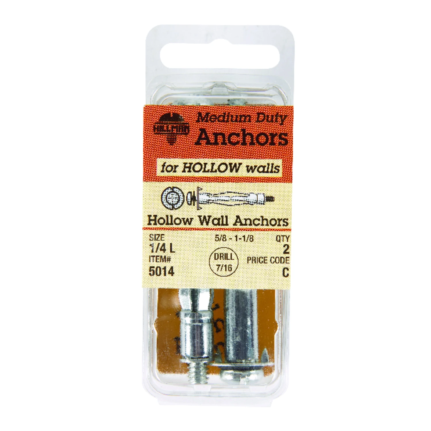 HILLMAN 1/4 in. D X 3 in. L Steel Pan Head Hollow Wall Anchors 2 pk