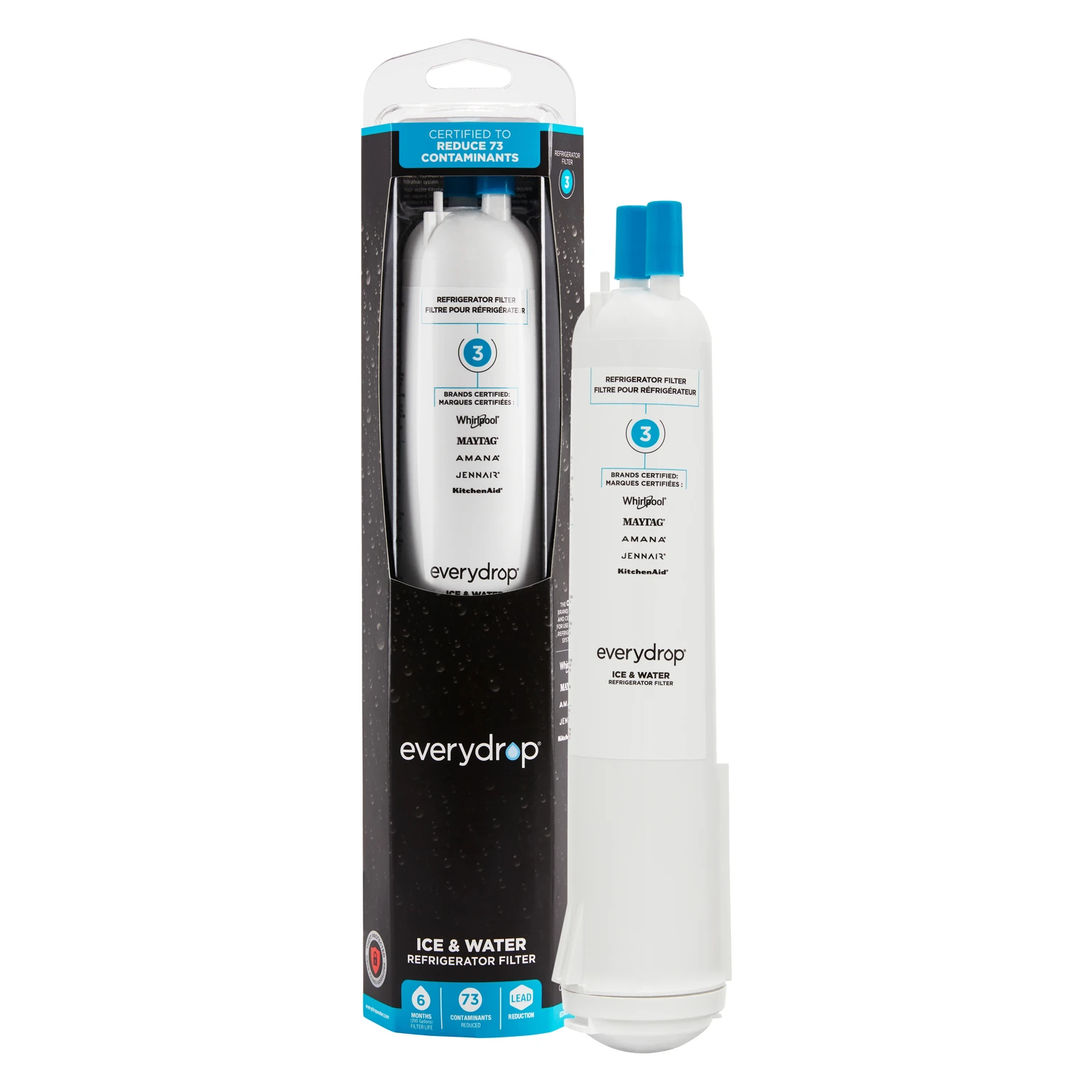 Fast Fill Pure Water Filter Compatible with Whirlpool and KitchenAid Refrigerators