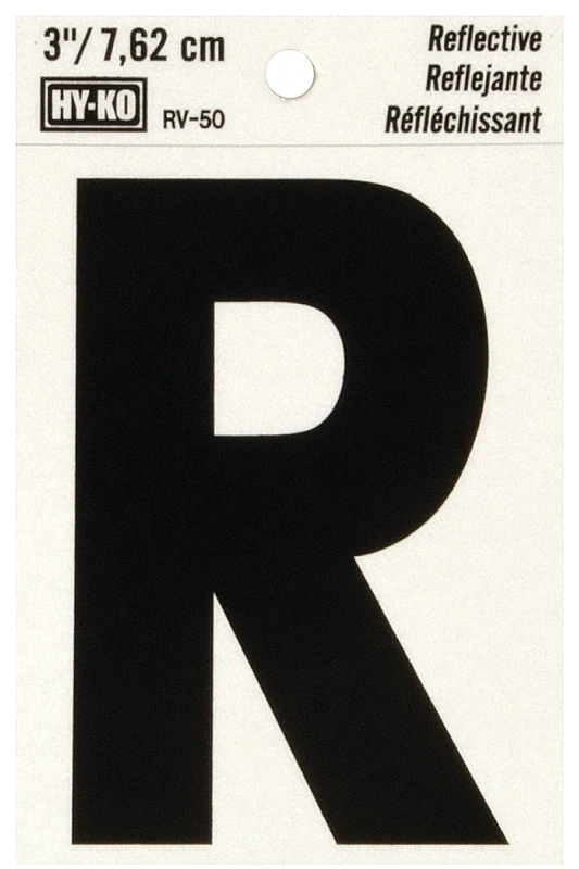 Hy-Ko 3 in. Reflective Vinyl Black R Letter Self-Adhesive