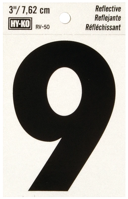 3 In. Reflective Adhesive Vinyl Number Nine - Weather-resistant Self-adhesive