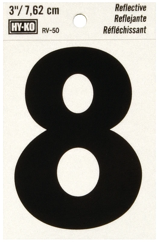 Hy-Ko 3 in. Reflective Vinyl Black 8 Number Self-Adhesive