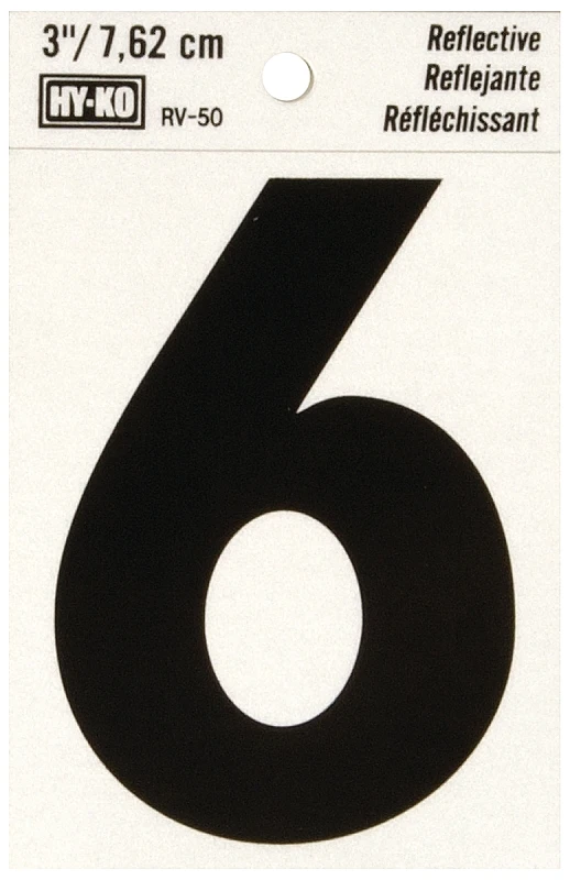3 In. Reflective Adhesive Vinyl Number Six - Weather-resistant Self-adhesive