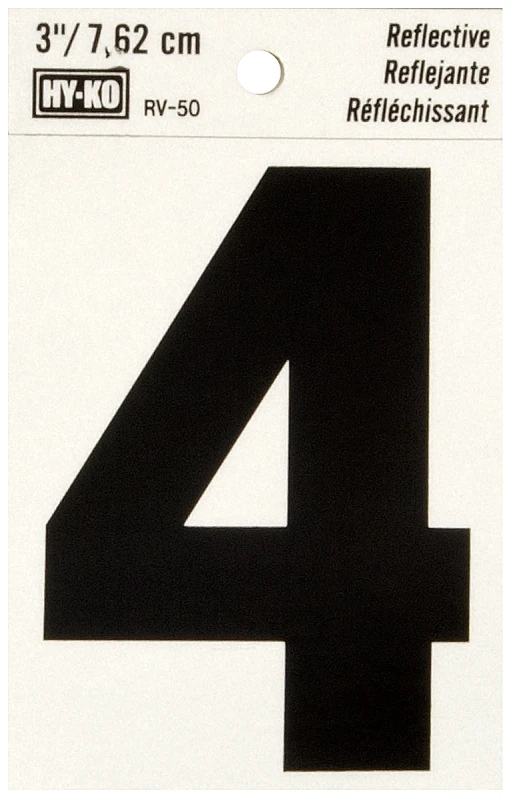Vinyl 3 In. Reflective Adhesive Number Four - Weather-resistant Self-adhesive