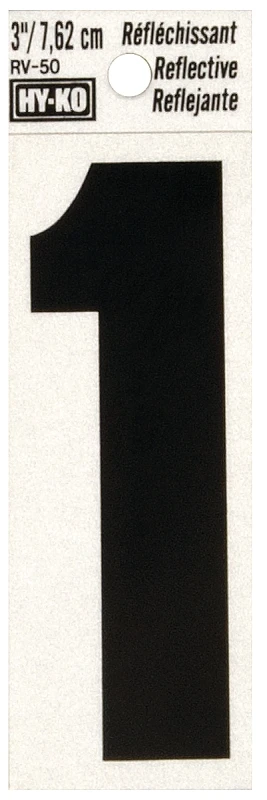 Reflective Black Vinyl Adhesive House Address Number 1, 3 Inches