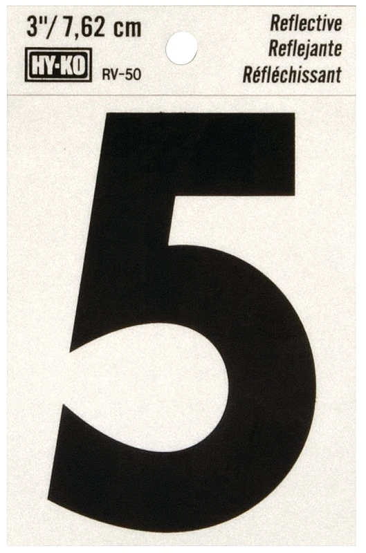 Vinyl 3 In. Reflective Adhesive Number Five - Weather-resistant Self-adhesive