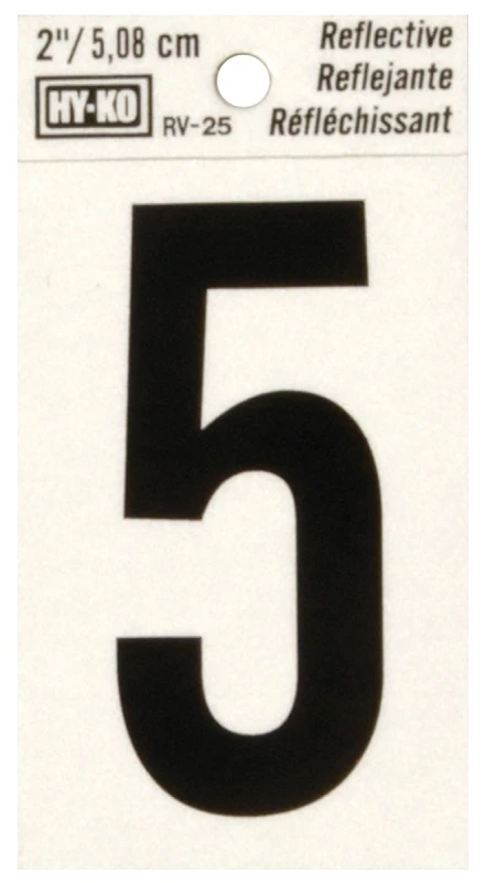 2 In. Reflective Black Vinyl Self-adhesive Number 5