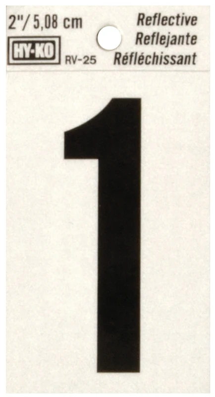 2 In. Reflective Black Vinyl Self-adhesive Number 1 For Address Display