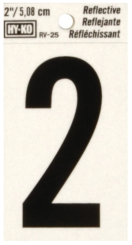 2 In. Reflective Black Vinyl Self-adhesive Number Two - Rv-25/2