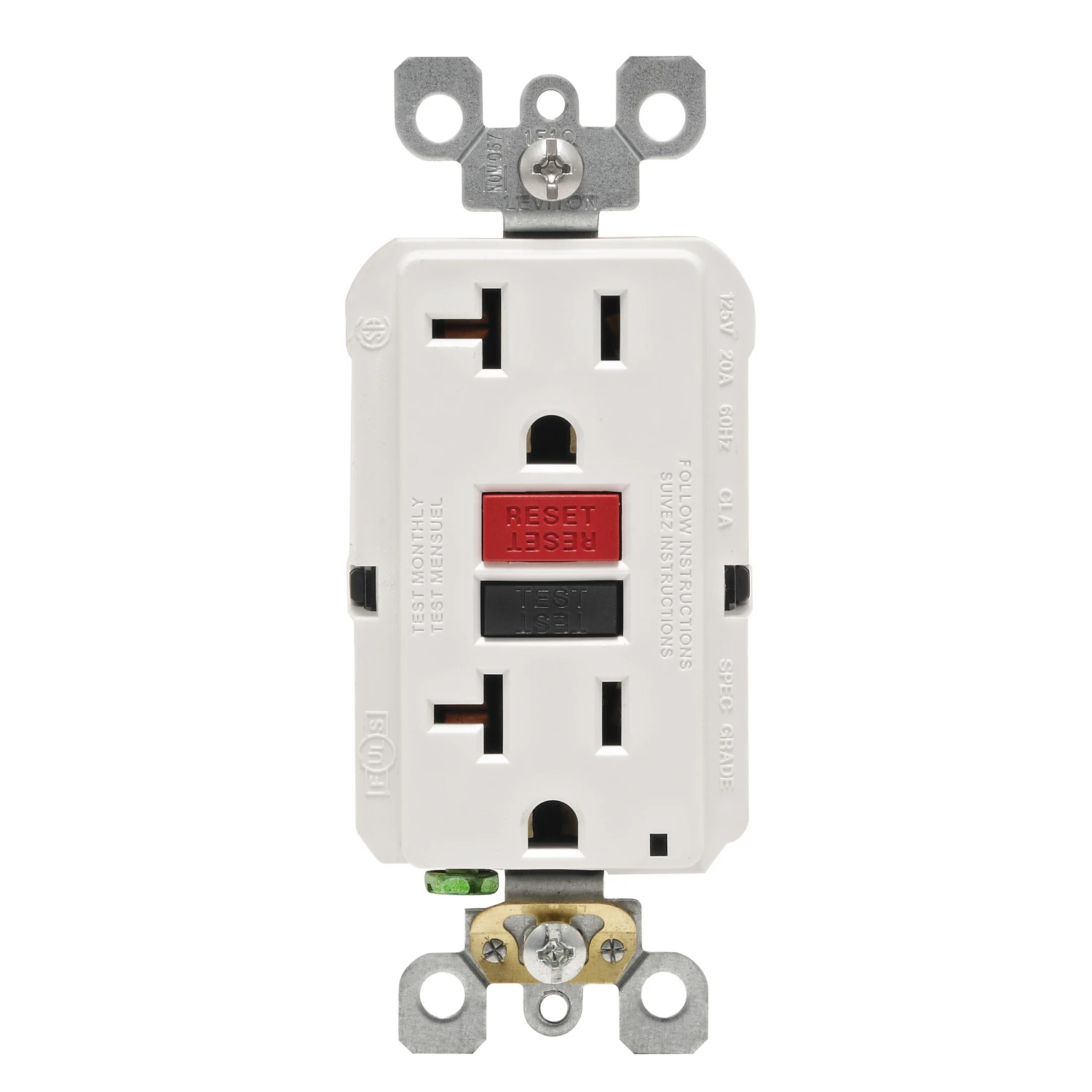 Leviton SmartlockPro Self-Test 20A White Commercial Grade 5-20R GFCI Outlet