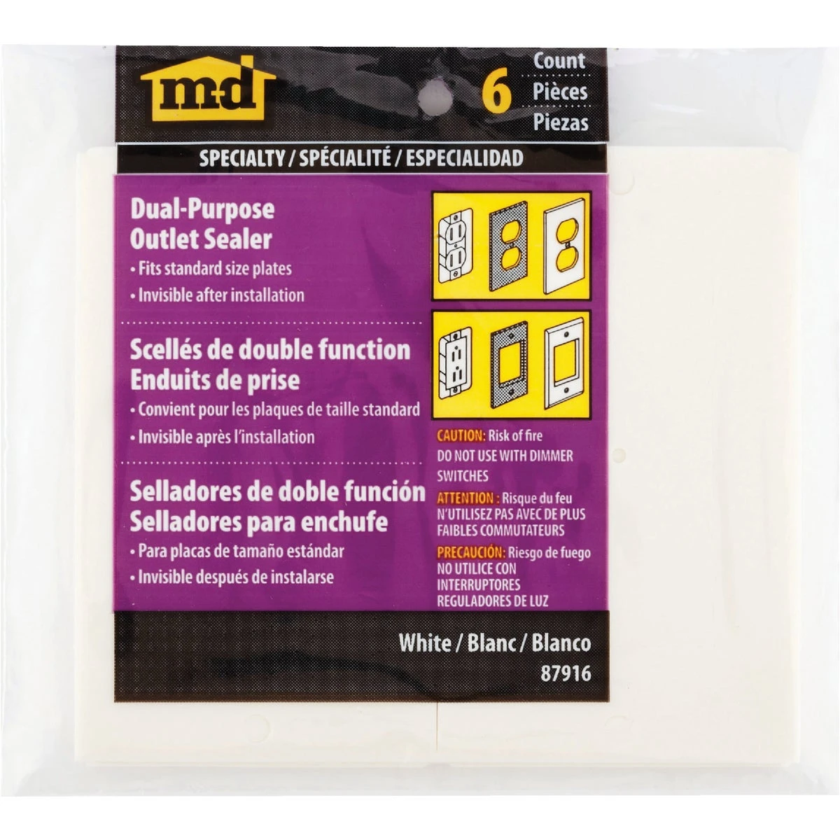 M-D Building Products White Outlet Sealers for Standard & GFCI Outlets, (6-Pack)