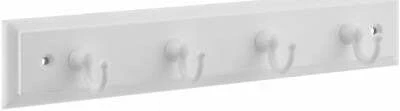 Key Hook Rack with Four White Hooks on White Rail, Nine Inches Long