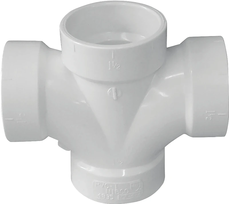4 Inch Pvc Dwv Double Sanitary Tee, Schedule 40, Hub Connection