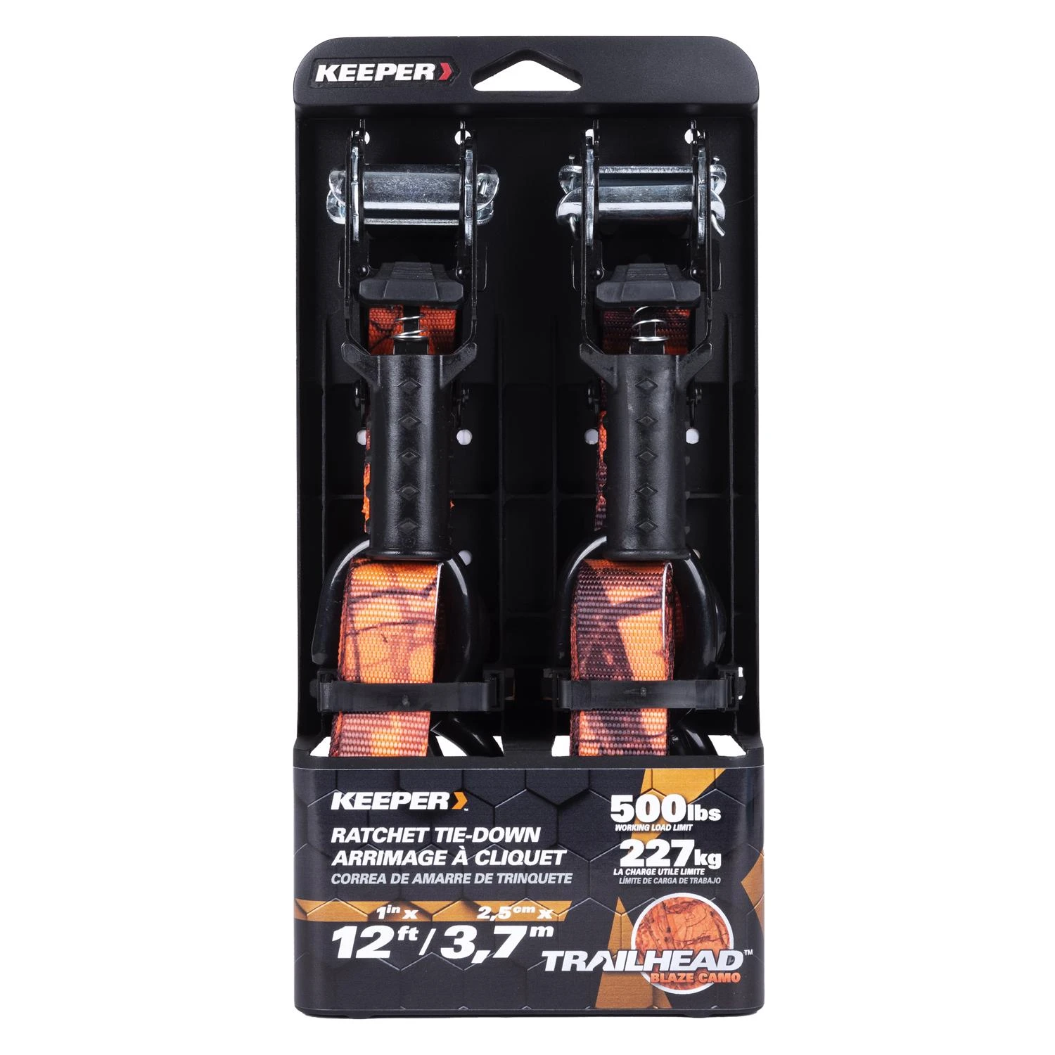 Blaze Camo Ratchet Tie-Down, 1 In. x 12 Ft., 2-Pk.
