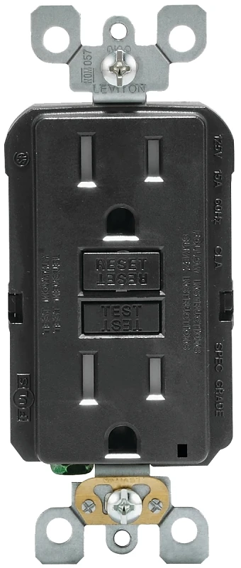 Leviton SmartlockPro 15 amps 125 V Duplex Black GFCI Outlet 5-15R 1 pk