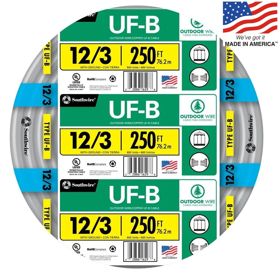 250 Ft. 12 Awg 3-conductor Uf-b Electrical Wire With Ground