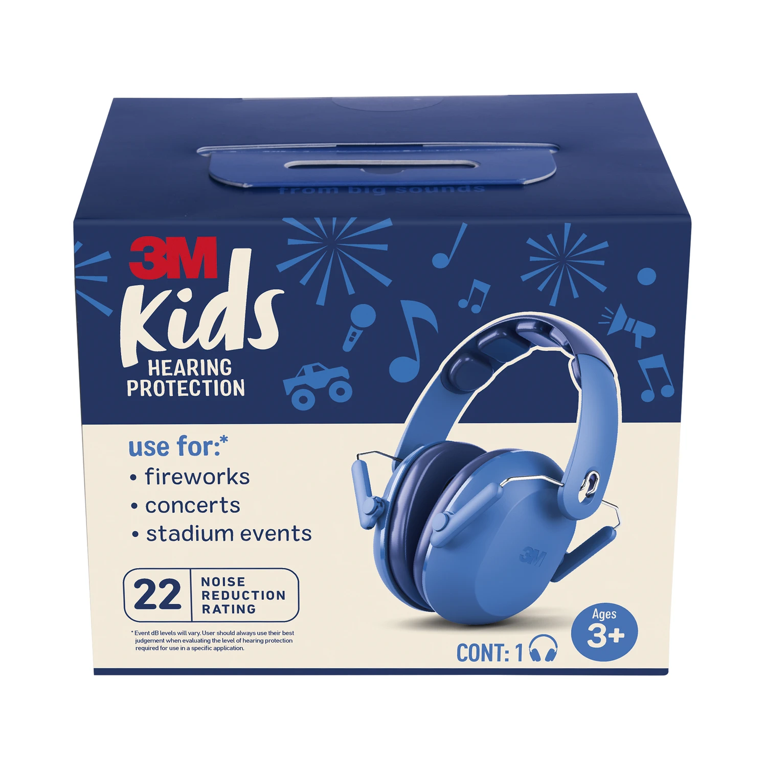 3m Kids Hearing Protection Earmuffs, Blue, 22 Db Nrr, Adjustable, Model Pkidsb-blu, 1 Pk