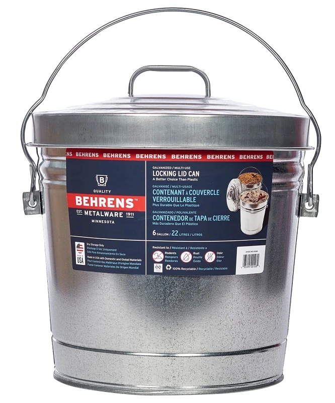 6 Gallon Galvanized Steel Trash Can With Locking Lid - Model 6106