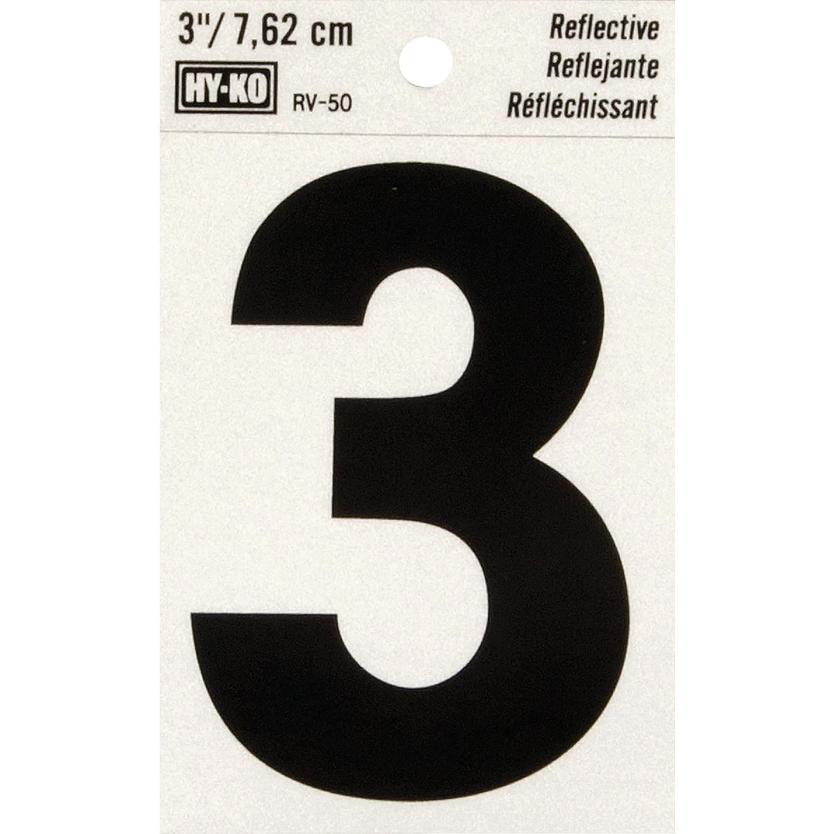 3 In. Reflective Adhesive Vinyl Number Three - Weather-resistant Self-adhesive