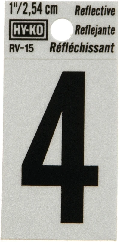1 In. Reflective Black Vinyl Self-adhesive Number 4 - Weather Resistant