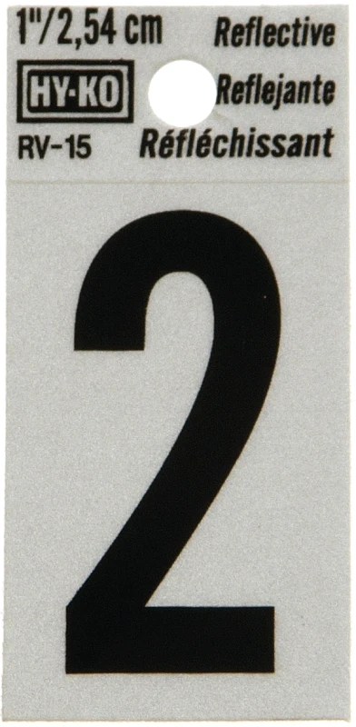 1 In. Reflective Adhesive Number Two - Vinyl Black On White Background