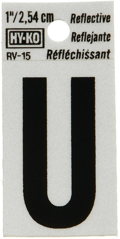 Hy-Ko 1 in. Reflective Vinyl Black U Letter Self-Adhesive