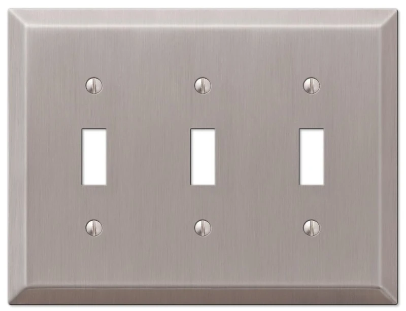 Century Wall Plate, Brushed Nickel, Steel, 3 Toggle