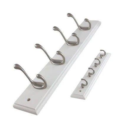 Hook and Key Rail Combo with Four White Hooks on Eighteen Inch and Eight and Three Quarter Inch White Rails