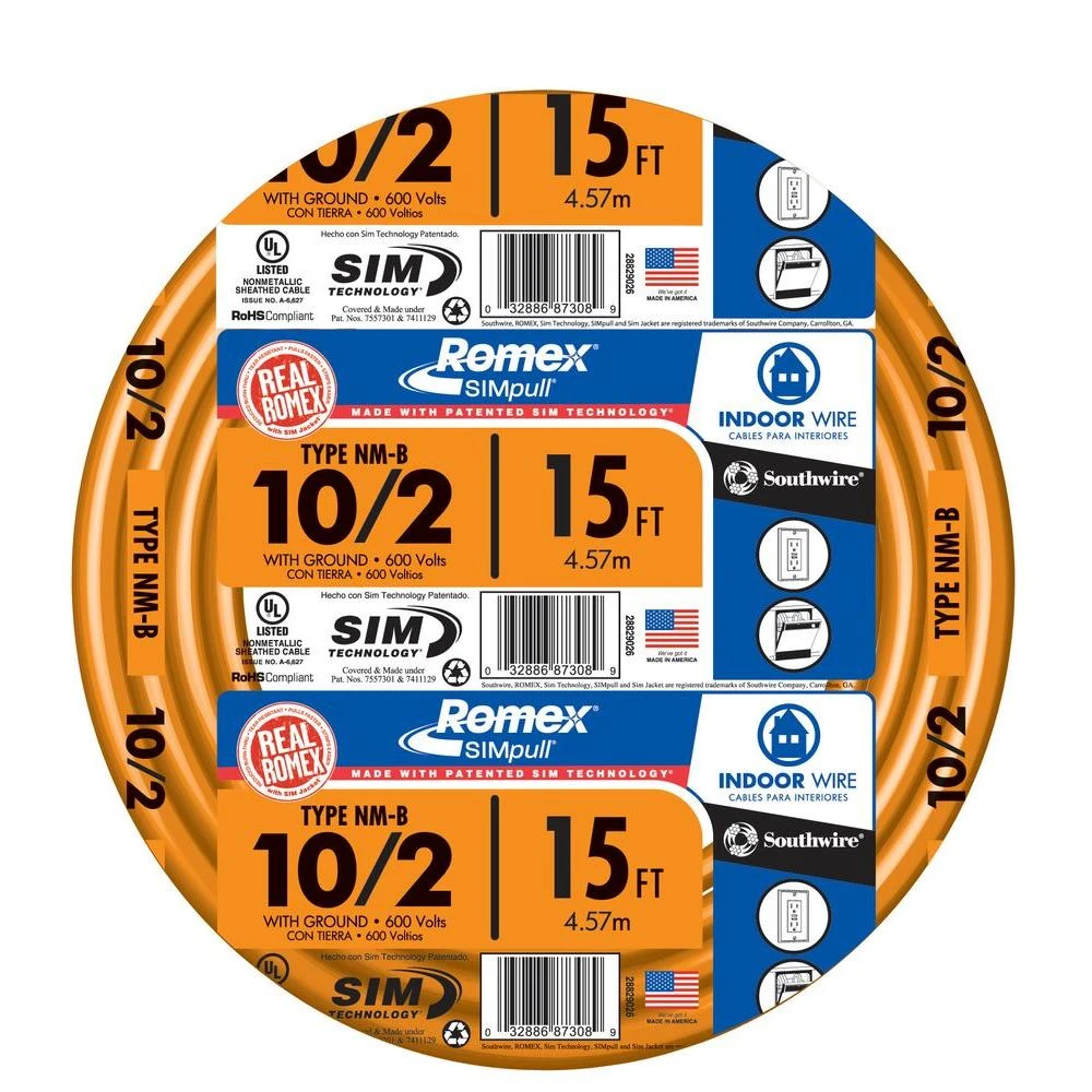 Simpull 15 Ft. 10/2 Solid Romex Type Nm-b Wg Non-metallic Wire