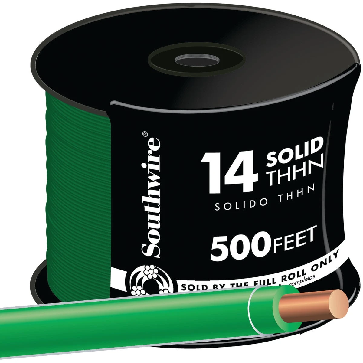 14 Gauge Solid Copper Building Wire, Green Insulation, 500 Feet Length