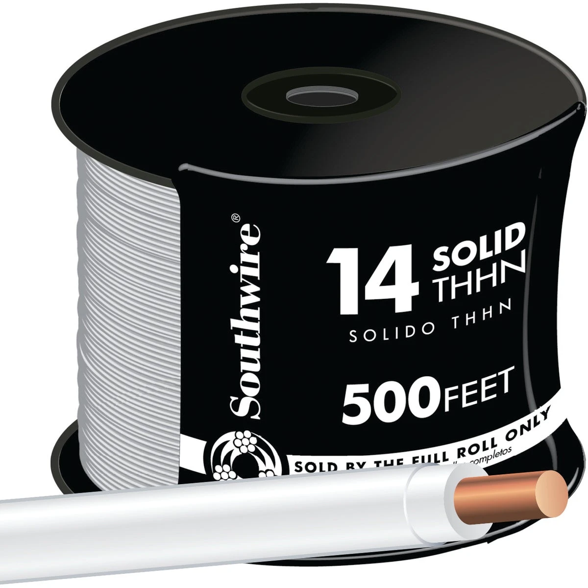 14 Gauge Solid Copper Building Wire, White Jacket, 500 Feet Length