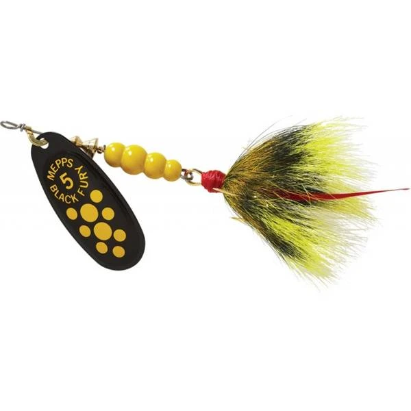 Black Fury Spinner Lure, 1/3 Oz, Treble Hook, Black & Red Dot