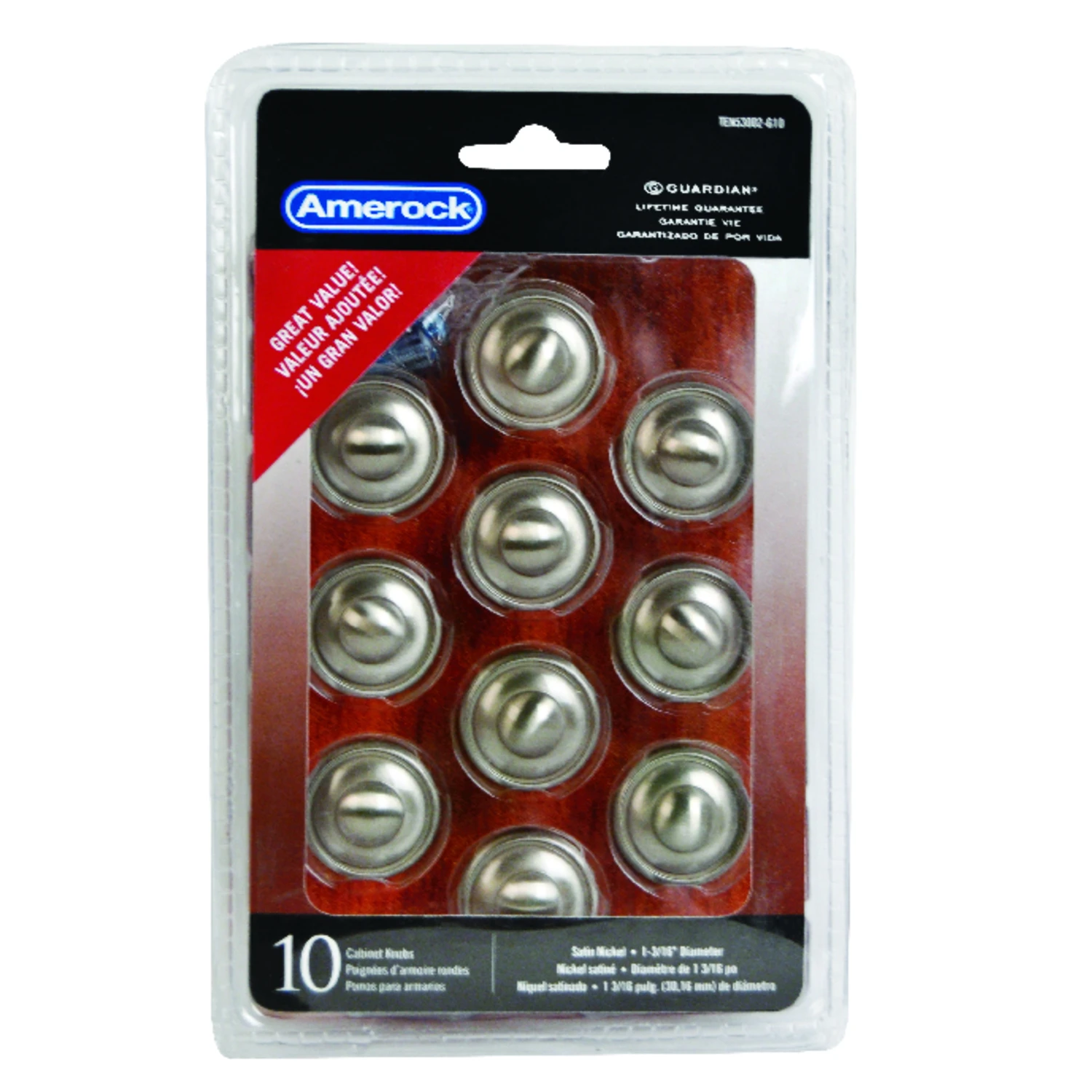 Amerock Allison Round Furniture Knob 1-3/16 in. Dia. 1 in. Satin Nickel 10 pk