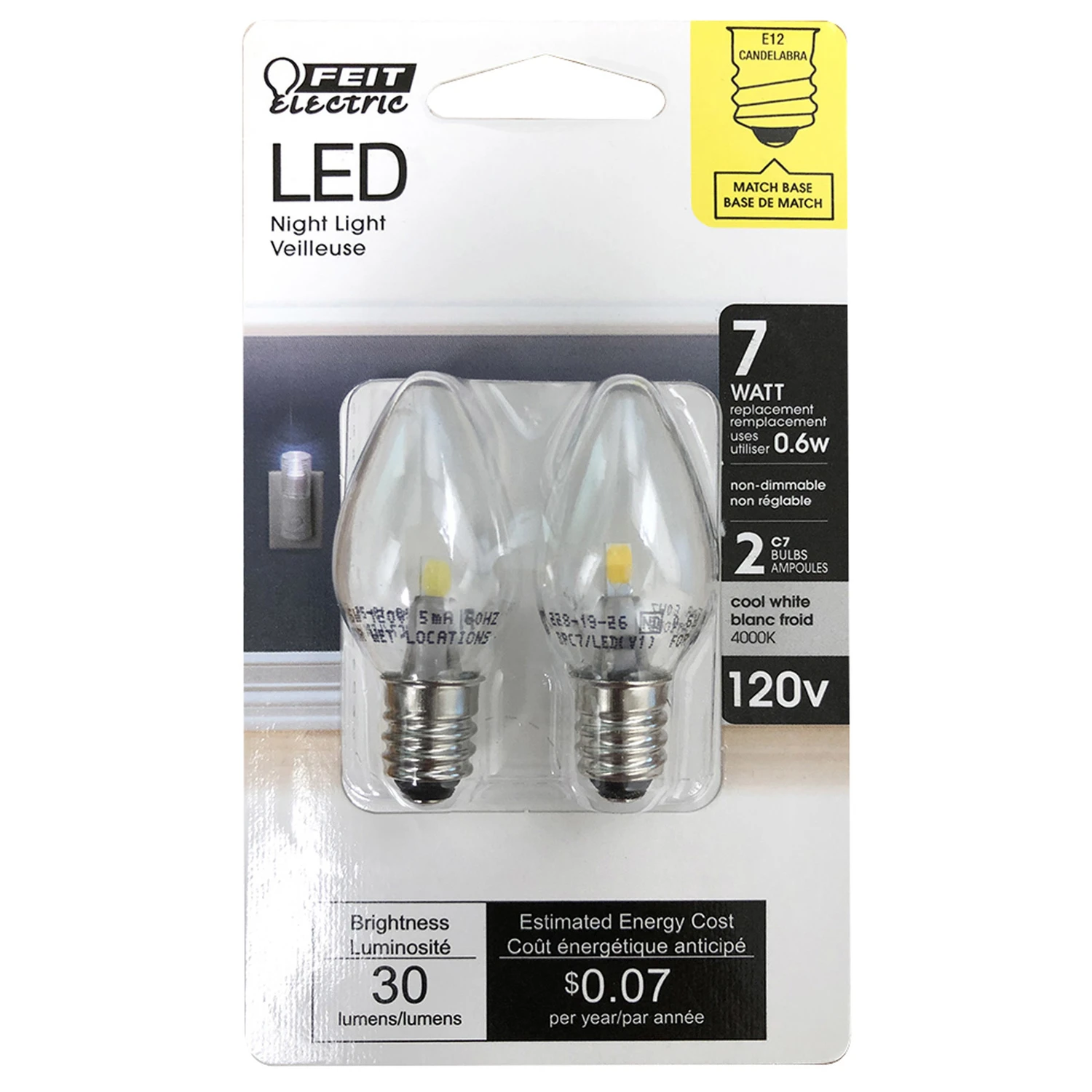 1W Equivalent LED C7 Night Light Bulb (2-Pack)