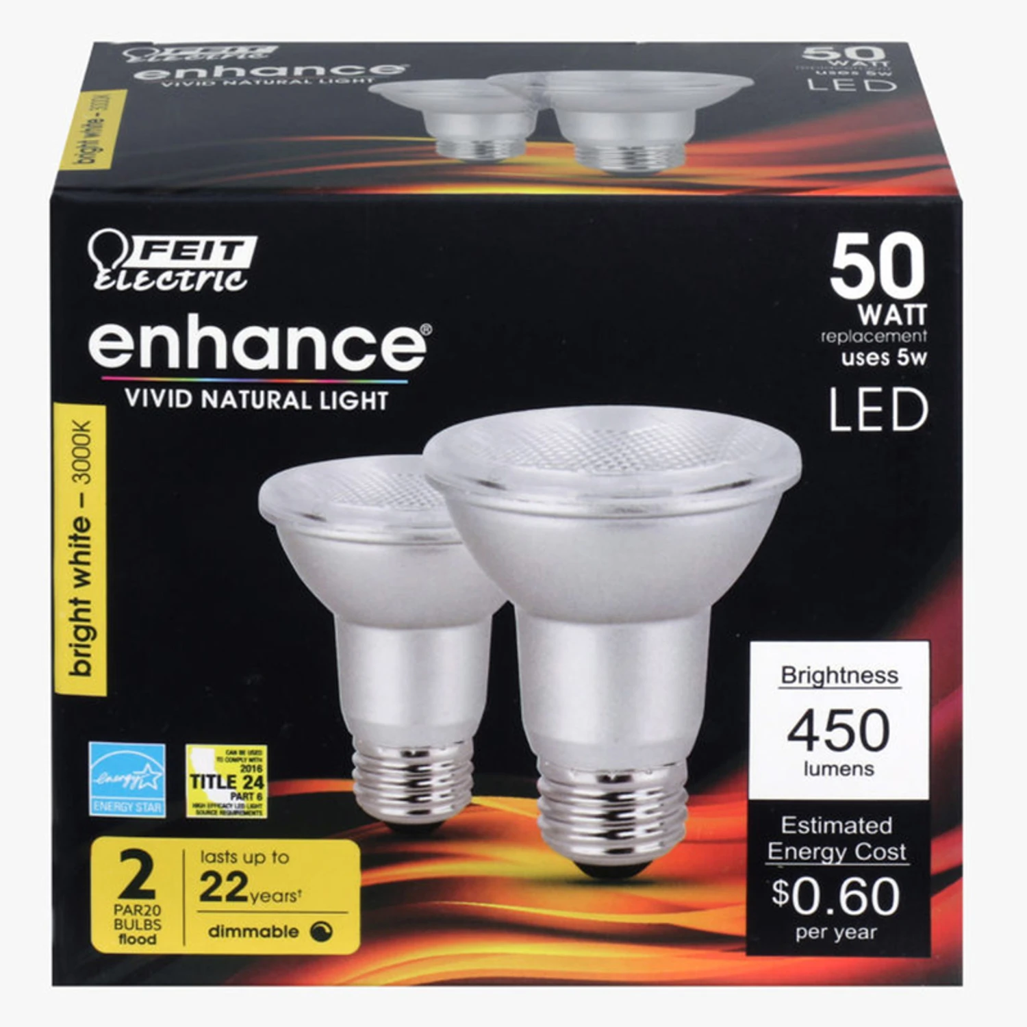 LED Light Bulbs, Par 20, Bright White, 450 Lumens, 5-Watts, 2-Pk.