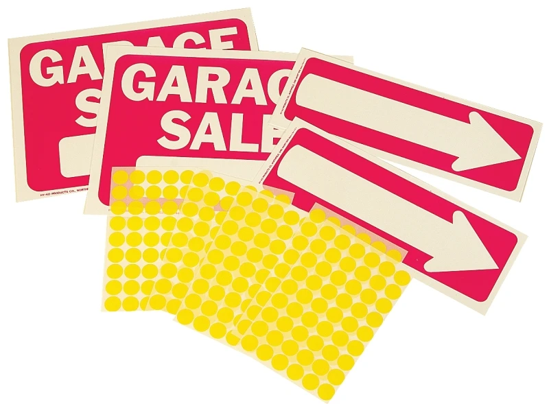 Garage Sale Sign Kit - 4 Signs, 3 Arrows, 240 Labels, Inventory Sheet