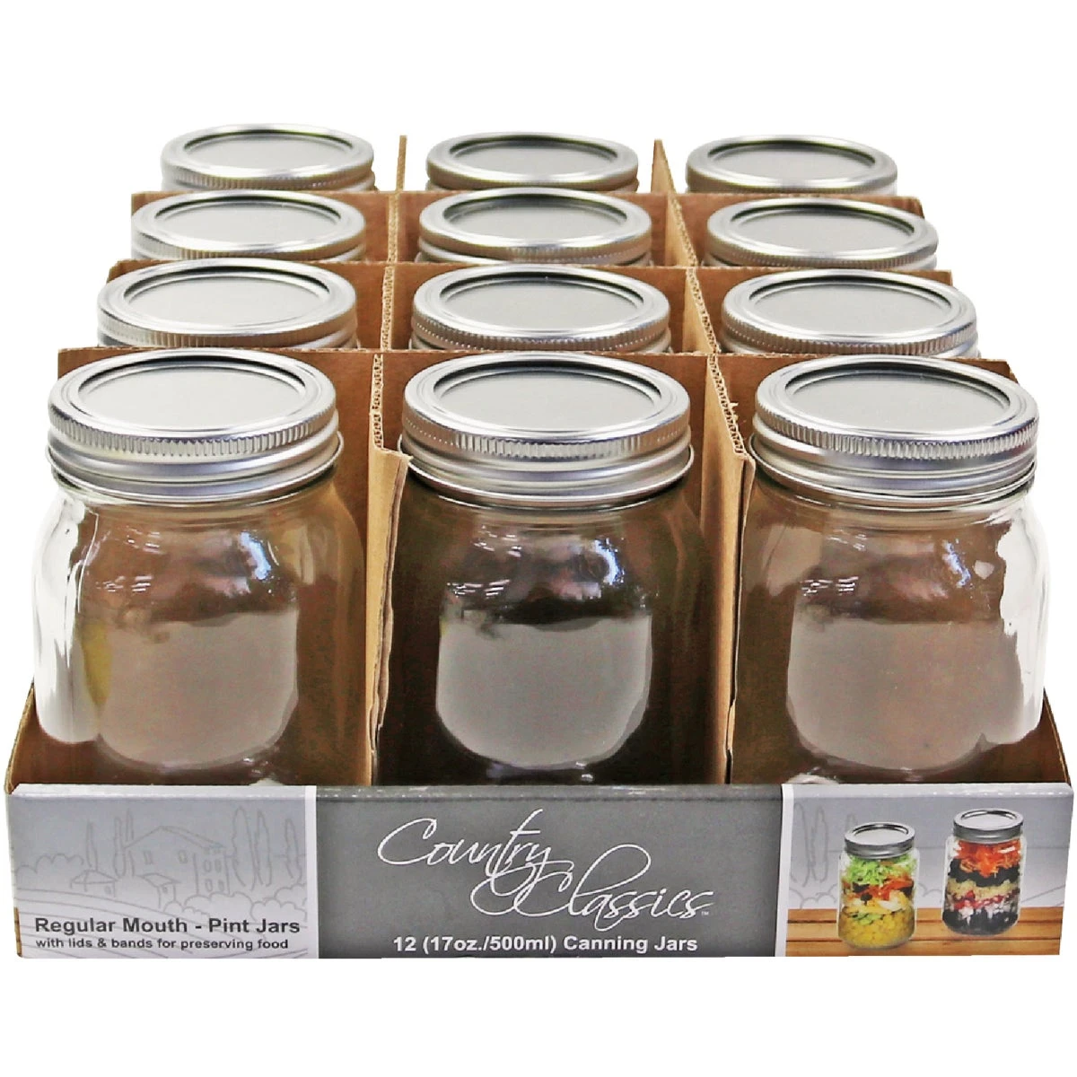 Tapered Mason Jars with Closures, 16 oz., 12-Pk